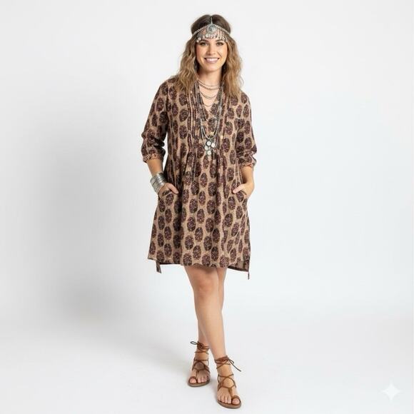Jaded Gypsy Flowy Boho Printed Brown High-Low Dress One Size Hippie Festival NWT - Picture 1 of 7